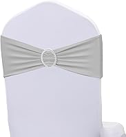 Vista 12 de Bandas elásticas de elastano para silla, color verde salvia, 50 unidades, con hebillas plateadas, correas elásticas universales para sillas