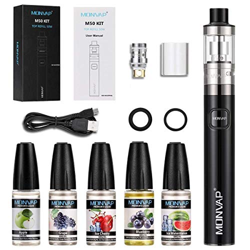 Cigarette Electronique Kit Complet 50W, MONVAP M50 Kit, Top Refill Atomiseur 0,5ohm 2ml, 1500mah Intégrée Batterie Complet Vape Pen Set Cigarettes électroniques sans Nicotine ni Tabac Cover