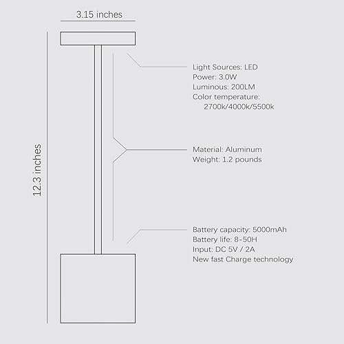 Miniatura 6 de enjeda Paquete de 2 lámparas de mesa LED inalámbricas de 125 pulgadas recargables lámparas de escritorio con pilas luz portátil USB de metal para