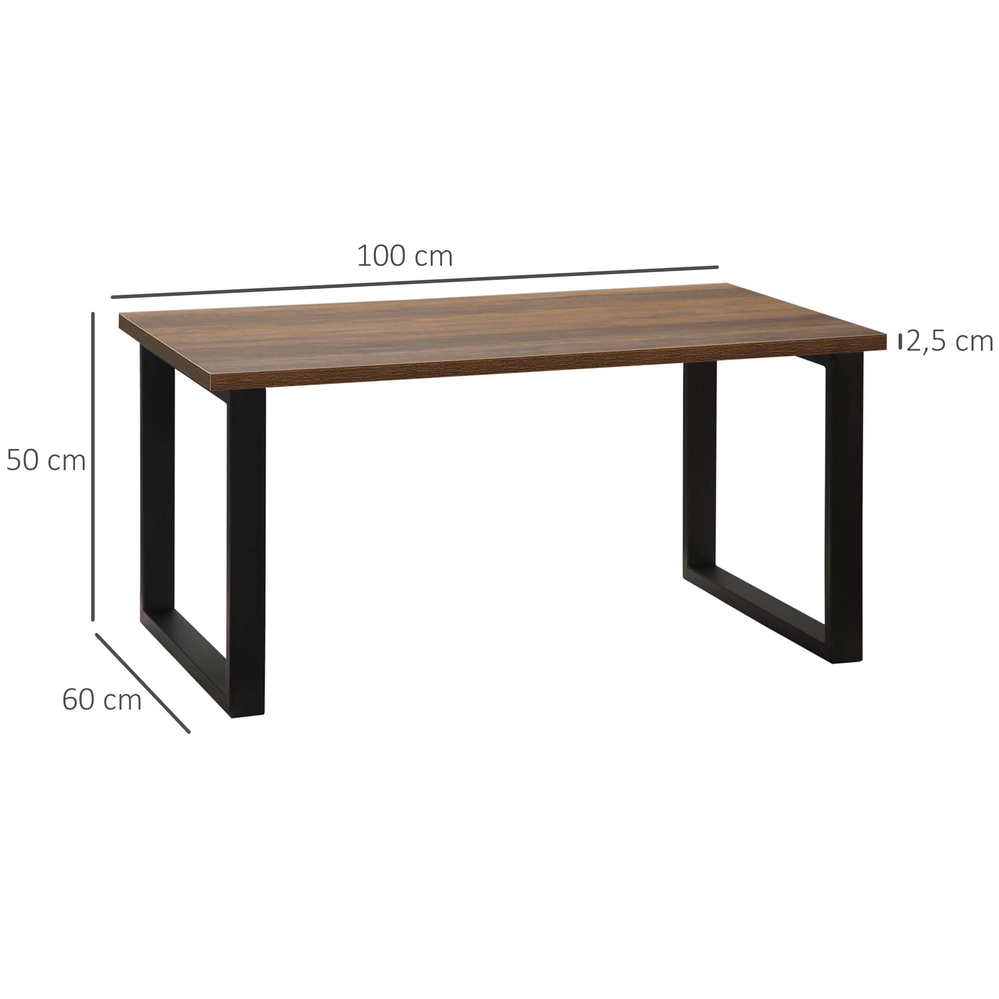 HOMCOM Mesa de Centro Rectangular Mesa de Salón Industrial con Tablero de Madera y Marco de Acero para Oficina Dormitorio Estudio 100x60x50 cm Natural