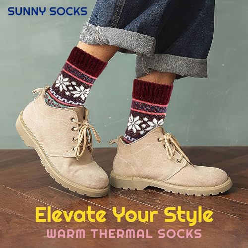 Sunny Socks 5 Pairs Ladies Thermal Socks in Snowflake - Cozy, Warm & Breathable Winter Socks for Women - Soft Cotton & Colorful Wool Nordic Design - Fluffy Stylish Bed Socks - Fits UK Size 3-7 - Image 4