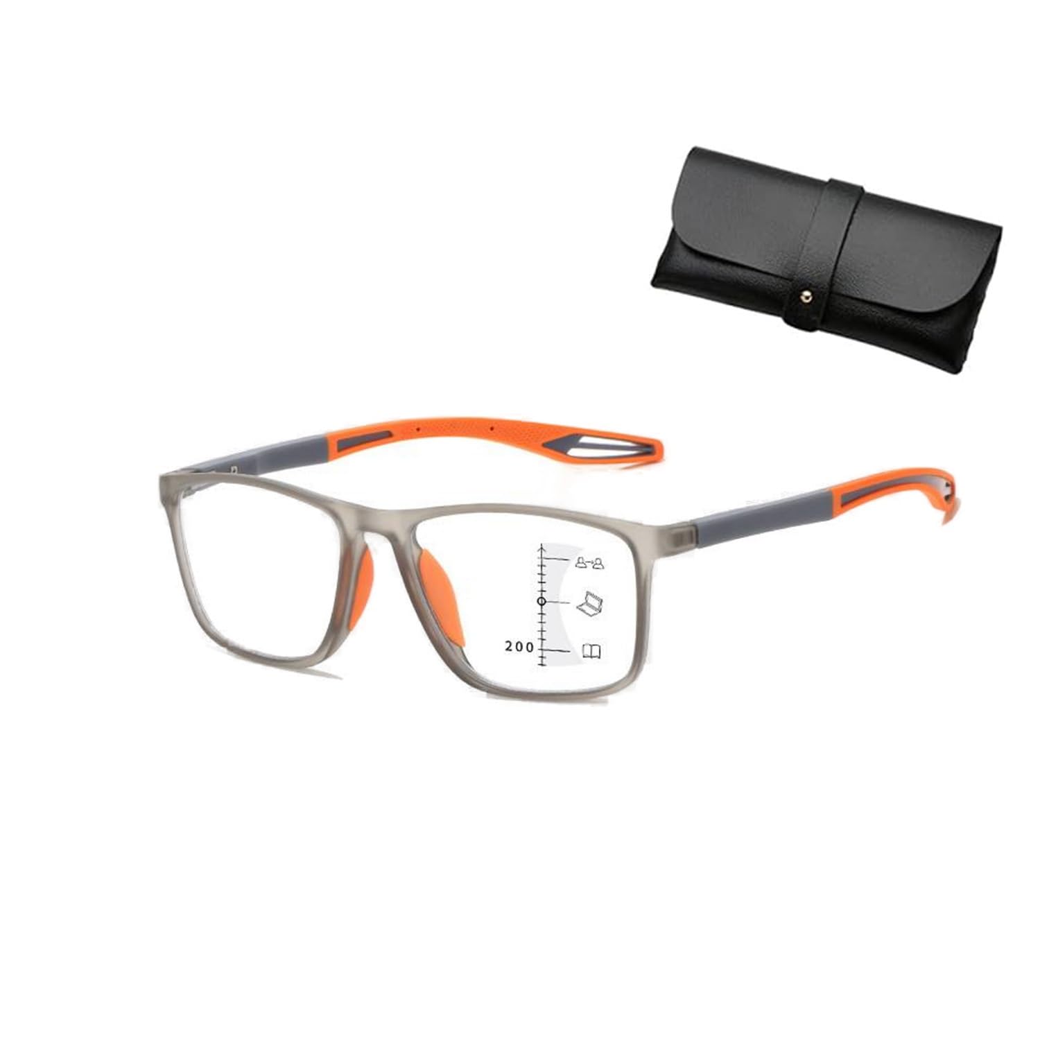 Aosrioylt Unisex Orange Sport Intelligent Photochromic Progressive Bifocal Presbyopia Glasses, Chromoscope, Reading Glasses(,+1.50)