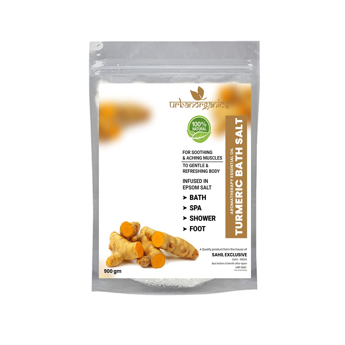 Aromatherapy Bath Salt for Body & Foot Spa, Calming, Relaxing, Muscle Pain Relief with 100% Pure & Natural Sea Salt,Essential Oil & Vitamin E (900gm) (Turmeric Bath Salt)-image-46