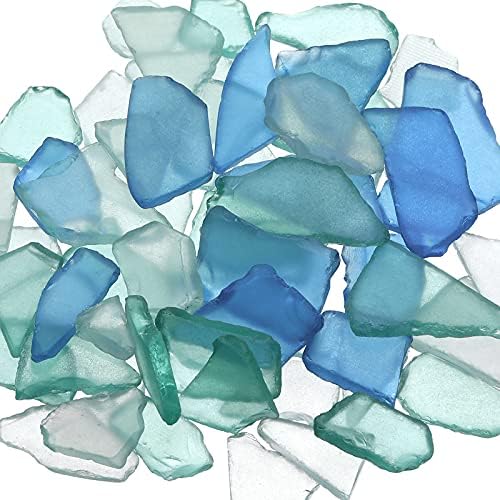 Sea Glass for Crafts Seaglass Pieces Decor Flat Frosted Sea Glass Vase Filler Crushed Sea Glass for Beach Wedding Party Decor Home Aquarium Decor DIY Art Craft Supplies (Blue, White, Green,11 Oz)