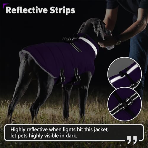 Image of Dogcheer Dog Coat with Harness, Waterproof Dog Fleece Jacket - Purple,XS