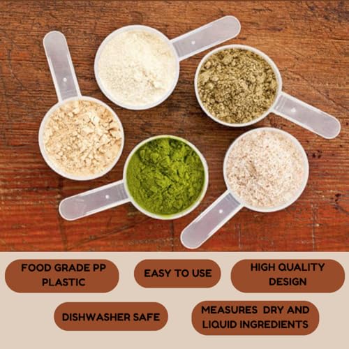 Image of Plastic Measuring Scoop, (118.4 cc | 1 /2 Cup | 4 fl oz. | 118.4 mL) Long Handle Spoons for Powders, Granules, Coffee, Pet Food, Baking Supplies, Protein and Other Dry Goods, BPA Free (Set of 5)