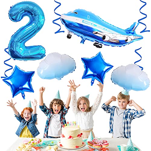 Weenkeey 2Nd Airplane Birthday Balloons Aircraft Balloon 2Nd Birthday Decor Giant Airplane Aluminum Foil Balloon Number 2 Mylar Balloon For Flying Party Boys Birthday Decor - Blue #TOP6