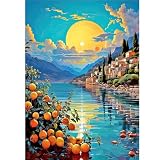 MXJSUA Ciudad del Limonero Kits de Pintura de Diamante 5D para Adultos, Juego de Manualidades de Pintura artística con Gemas de Taladro Completo para decoración de Paredes (30 x 40 cm)