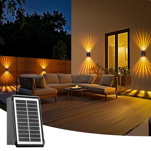 AUDERWIN Solar Fence Lights Outdoor, LED Wall Lights Waterproof IP65 Solar Powered with 1200 mAh Battery, 2 Lighting Modes for Backyard, Fence, Deck, House, Deck, Patio, Wall, Porch Decor-1 Pack