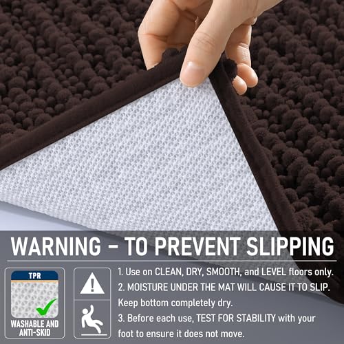 Image of OLANLY Long Bathroom Rugs Runner 59x24, Thick Soft and Absorbent Chenille Bath Mat, Non-Slip, Machine Washable Quick Dry Bath Rugs for Tub Shower Floor, Home Decor Accessories, Brown