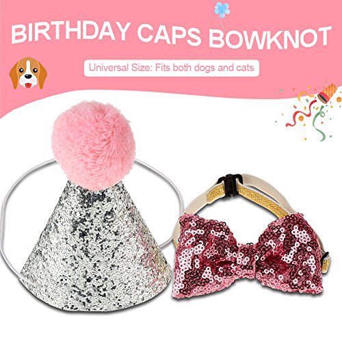 2Pcs Pet Birthday Hat, Small Cat Dog Birthday Reusable Headwear Bowknot Party Costume Perfect Dog Puppy Birthday Gift (Pink) #TOP1