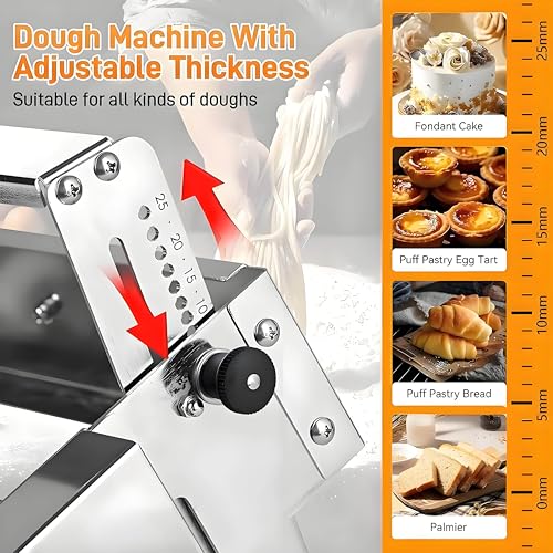 Foglio di pasta manuale pieghevole, rullo da pasticceria in acciaio inossidabile per croissant Pizza Pasta, spessore regolabile 0-25mm, design compatto per la cucina domestica e l'uso commerciale dell