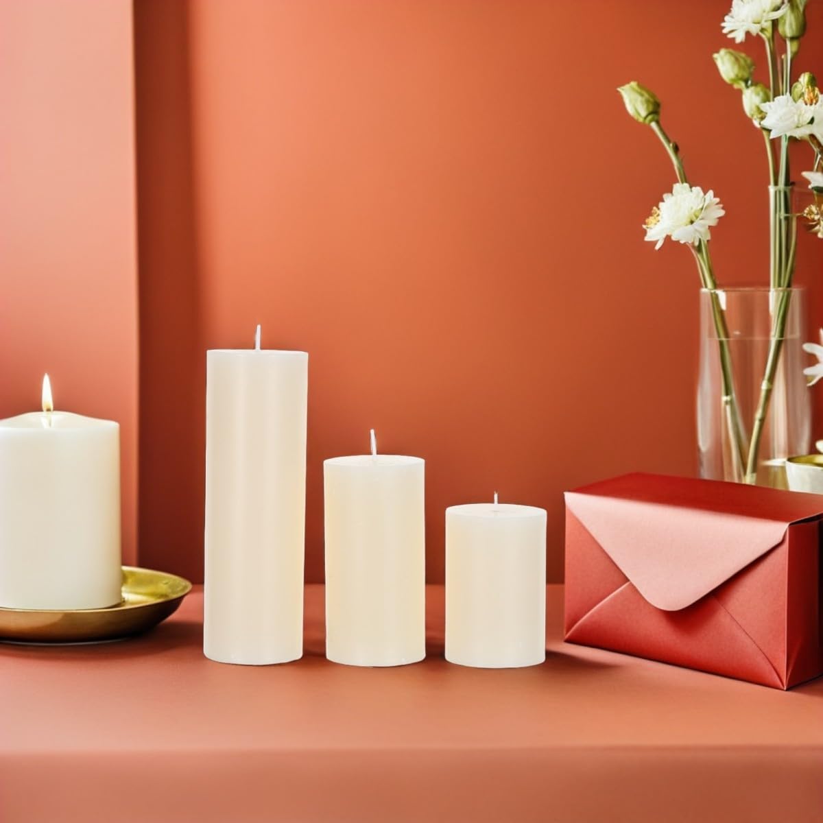 6 Piezas Velas Cilíndricas Color Marfil sin Perfume para Iluminación de Unidades para Ambientación de Invierno y Navidad