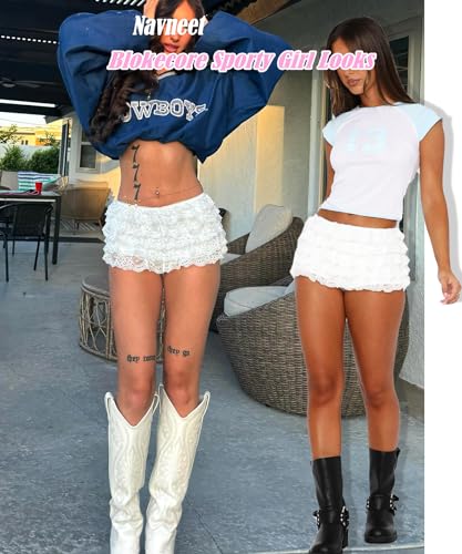 Image of Navneet Women Y2K Lolita Bloomers Lace Ruffle Booty Mini Shorts Sexy Coquette Boy Shorts