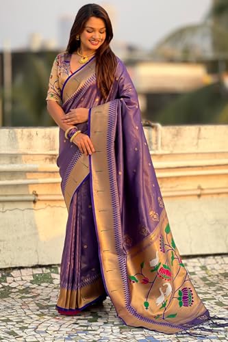 Image of SGF11 Women's Paithani Soft Lichi Silk Kanjivaram Sarees With Blouse Piece