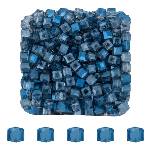 Mandala Crafts Montana Blue 4mm Cube Glass Crystal Beads for Crafts Jewelry