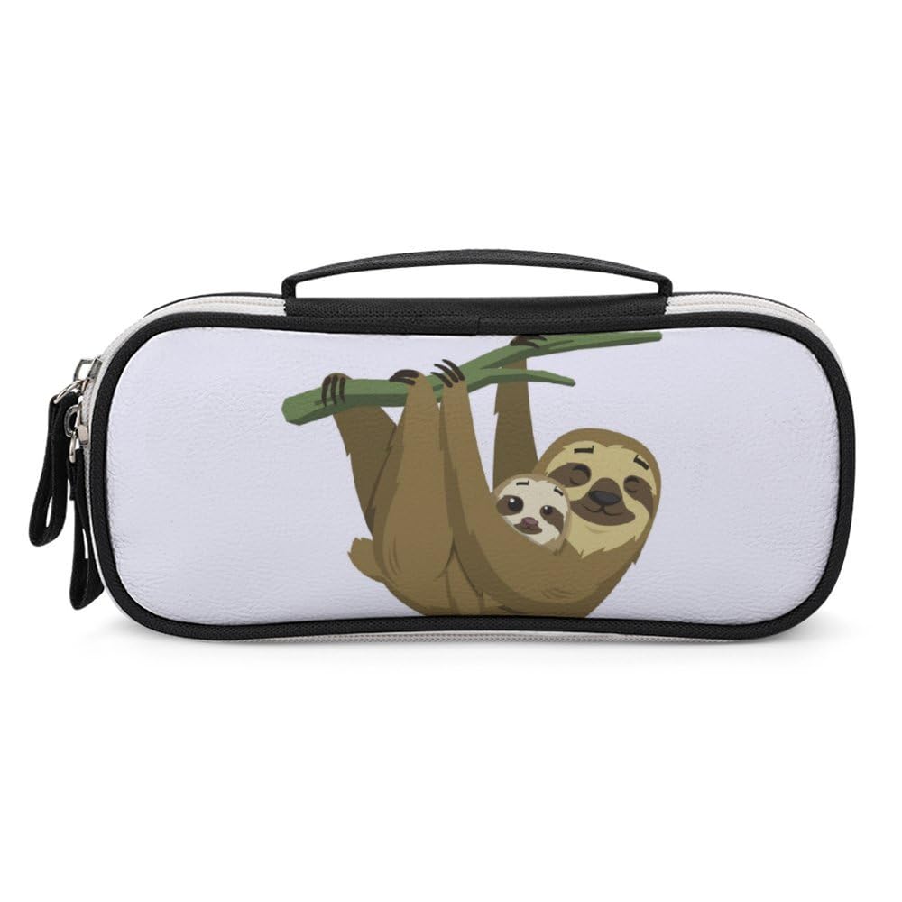 JiuPopularPU Portable Cosmetic Bag/Pen Bag, Cute Rainforest SlothStationery Bag Used As Pencil Case for Office and School, Business Travel Bag Or Small Tool Box, Girls Makeup Bag