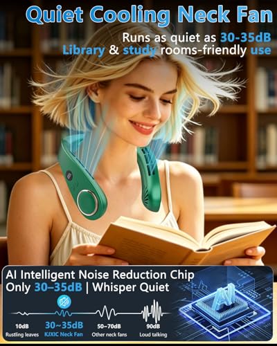 Image of Neck Fan with Cooling Plate-24H Quiet Powerful Fans that Blow Cold Air-5 Speed&Power LED Display-USB 5500mAh Bladeless Wearable Personal AC Cooler for Women,Men,Kids,Travel,Outside,Indoor Green