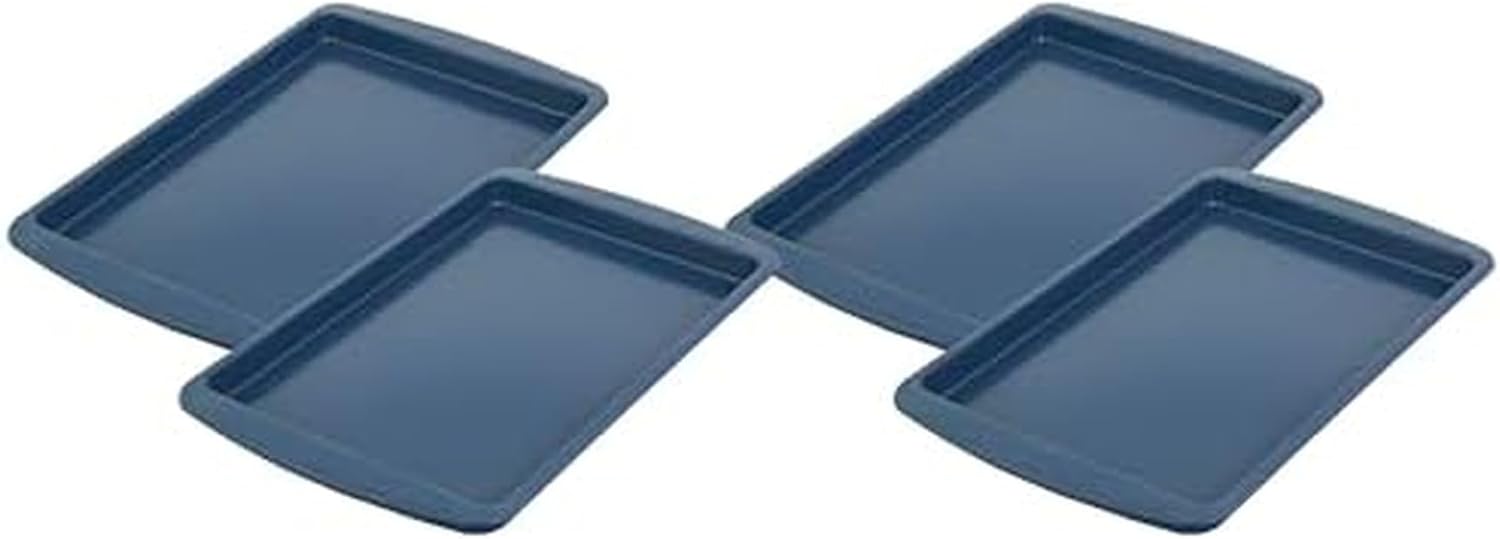 Chicago Metallic Everyday Non-stick Large Baking Sheet, Perfect for making cookies, one-pan meals, roasted vegetables, and more! 21.06 x 13.98 x 0.98 Inch, Blue (Pack of 4)