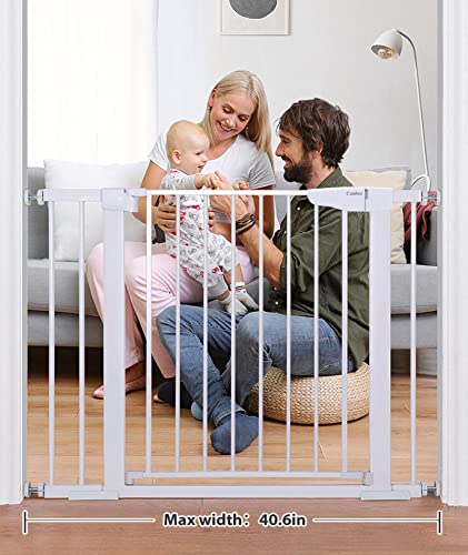 Mom's Choice Awards Winner-Cumbor 29.7"-40.6" Width Pressure Or Hardware Mounted Auto Close Safety Baby Gate, Durable Extra Wide Dog Gate For Stairs, Doorways, Easy Walk Thru Pet Gate For House #TOP1