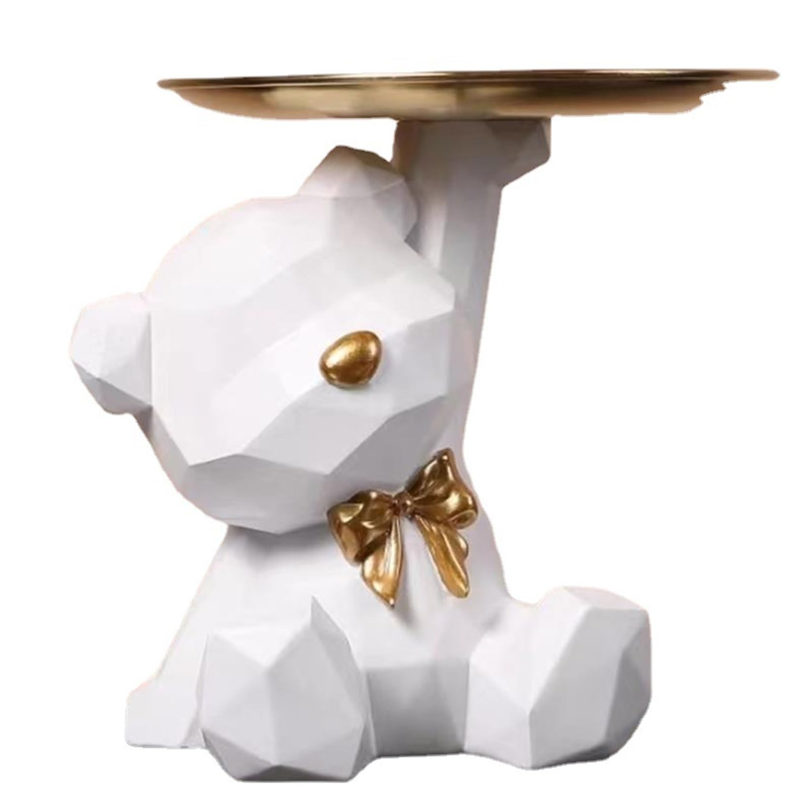 YIQIYOU Key Storage Small Tray Resin Polar Bear Sculpture with Metal Tray Animal Figurine Ornament Standing Statue Candy Jewelry Organizer for Table,Desk Holder Decor (Color : White)