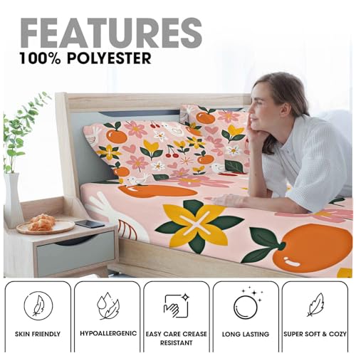 Drap housse 160x200 géométrie oiseaux fleurs grand bonnet 30cm rose - 7