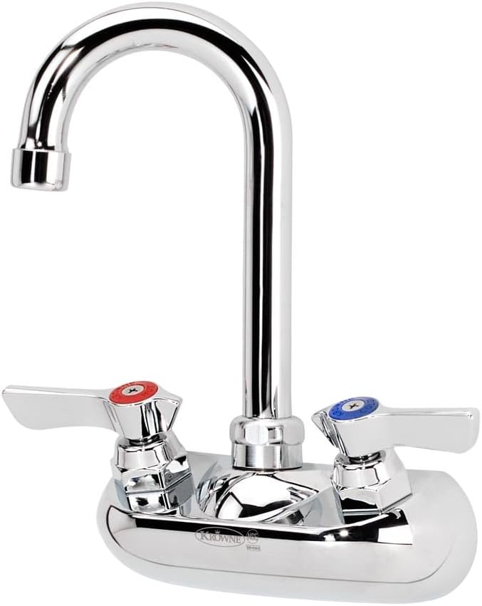 Krowne 10-400L Silver Series 4" Center Wall Mount Faucet, 3-1/2" Gooseneck Spout
