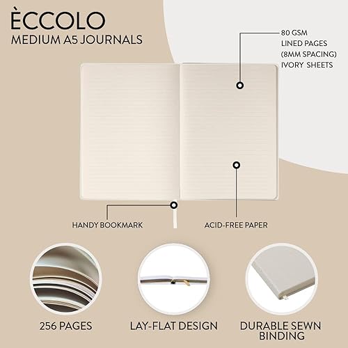 Vista 85 de Eccolo - Cuaderno de diario rayado, tapa dura rosa, incluye bolígrafo y soporte, 256 páginas a rayas, 5.75 x 8.25 pulgadas Rosa con soporte