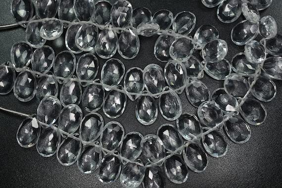 Quartz cristal facetté poire briolette 9x14mm pour création bijoux