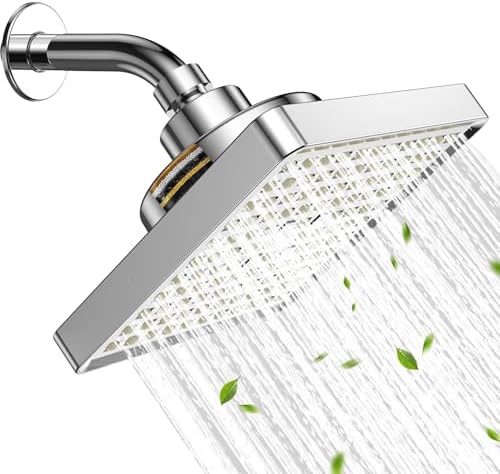2025 Pressure Filtered Shower Head Square - 360° Rotatable High Flow Shower Head with Filters, 6’’ Square Adjustable Rain Shower Head Replacement with Luxury Look (Chrome)