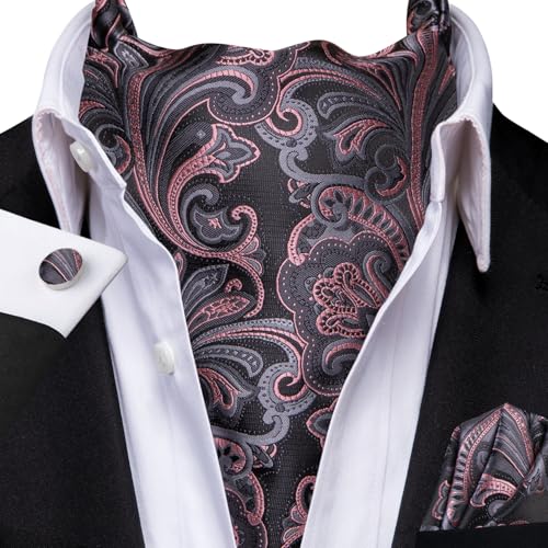 Image of Dubulle Paisley Floral Ascot for Men Self Tie Mens Cravat and Pocket Square Cufflinks Wedding