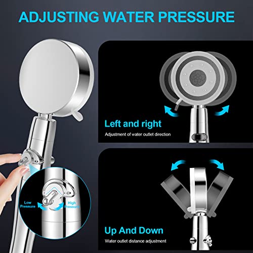 High Pressure Water Saving Shower Head, 5-Settings Handheld Showerhead With On/Off Full Shutoff Push Button And Switch To Control Flow,With Ptfe Tape/Cotton Filters，360 Degrees Rotating #TOP5