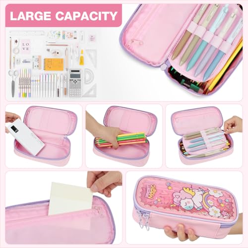 OFFCUP Federmäppchen mit 3 Fächer wasserdichte Mäppchen Etui Stifte mit Quicksand für Schule Büro Große Kapazität Pencil Case Reißverschluss für Kinder Teenager Mädchen Erwachsene -Einhorn