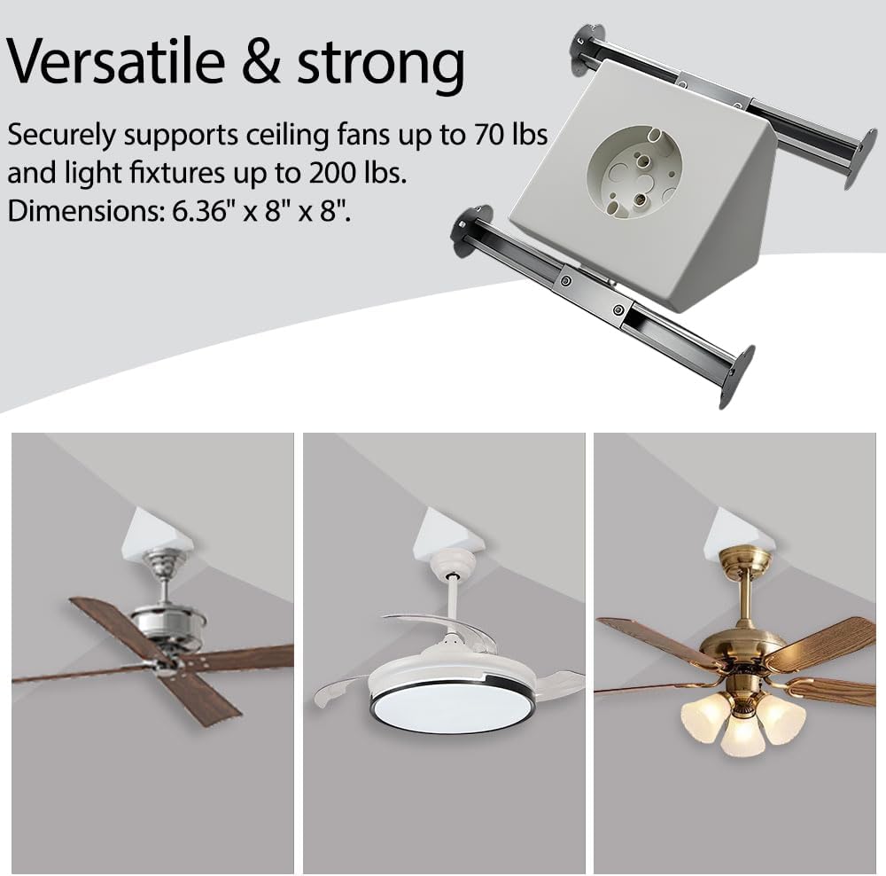 Ceiling Fan Mounting Bracket Kit,14.5 Cubic-inches Adjustable Ceiling Fan Angle Mount Box Fits Cathedral Ceiling Angles of 80° or Up, White.