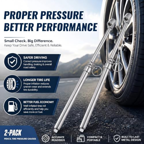 Image of BBTO 2 Pcs 10-160 Psi Low Pressure Tire Gauges Pencil Tire Gauges | Stainless Steel, Tire Gauges for Tire Pressure, Reverse Osmosis Tank, Garden Tractors, Golf Carts, Atv, Sports Equipment