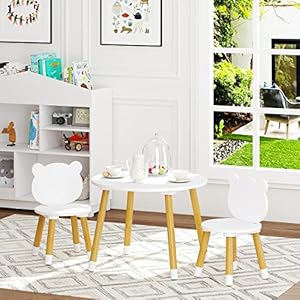 UTEX Kids Wood Table and Chair Set, Kids Play Table with 2 Chairs,3 Pieces Kids Round Table for Toddlers, Girls, Boys,White UTEX Kids Wood Table and Chair Set Kids Play Table with 2 Chairs3 Pieces Kids Round Table for Toddlers Girls BoysWhite