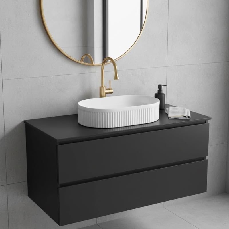 Vasque à poser ovale -50 x 32 cm -Blanc rainuré - RIVA
