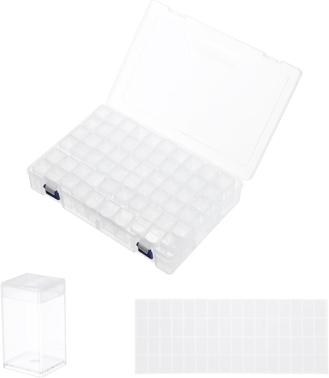 MECCANIXITY 60 Slots Diamond Art Storage Containers, Clear Plastic Diamond Art Painting Beads Organizer Case Accessories with Labels for Jewelry Nail Crafts Rhinestones 11.6x7.7x2.3inch