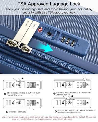 Image of MILADA 28 Inch Large Expandable Checked Luggage with 8 Spinner Wheels, Hardshell Suitcase with TSA Lock, Lightweight Durable PC Shell, Airline-Approved for Extended Travel, Interstellar Blue