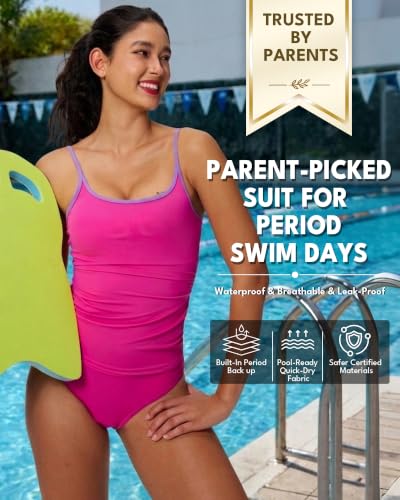 Image of Period Swimwear for Teens One Piece Ultra-Thin Quick-Dry Leakproof Tummy Control Swim Suit ，Multi