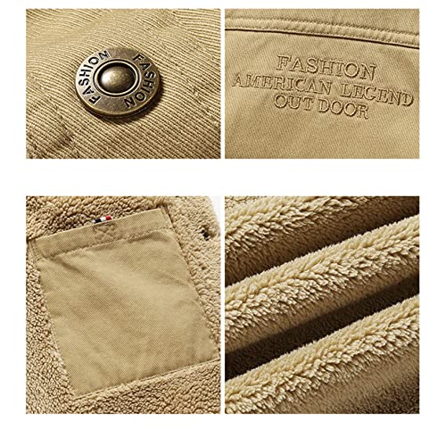 Jaqueta masculina de inverno com botões grossos casual casual casaco de treino solto, Cáqui, M