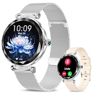 Smart Watches for Women Answer/Make Call, 1.19″ AMOLED Smartwatch with Bluetooth for Android iOS Phones, IP68 Waterproof Fitness Tracker with Heat Rate Blood Pressure, 120+ Sports, Silver
