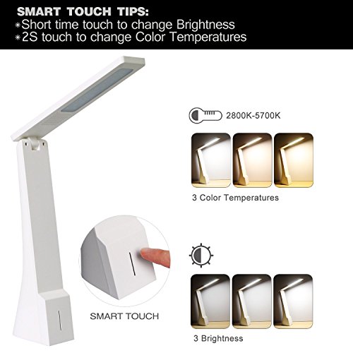 Rozky Rechargeable Table Lamp, Battery Operated Led Modern Desk Lamp, Touch Sensitive Control,Mini/Cordless/Portable Lamp,3 Brightness And 3 Color Modes Dimmable, For Home,Travel,Task (White) #TOP2