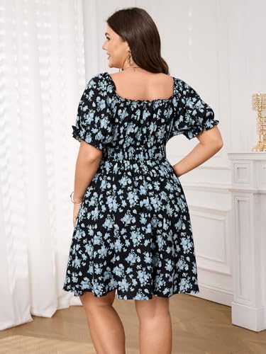Image of SCOMCHIC Womens Plus Size Summer Dresses Casual Sun Dress Sweetheart V Neck Puff Short Sleeve Smocked A Line Mini Dress