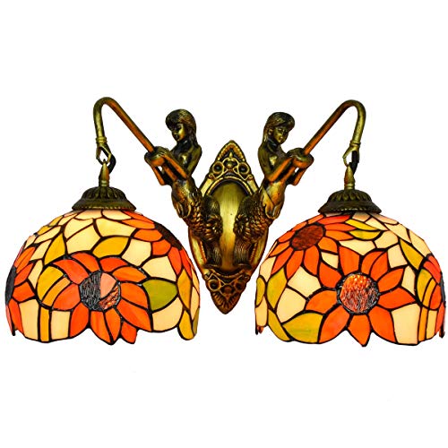 Applique murale rétro britannique 8 pouces double tête vitrail lampe en verre couloir salon
