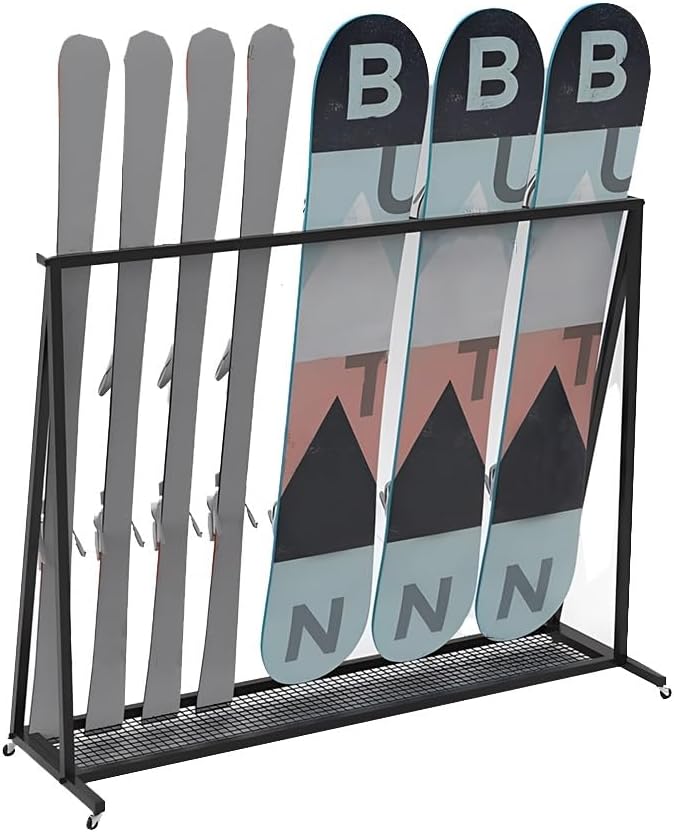 Snowboard Storage Rack，Snowboard Storage Rack,Metal Snowboard Storage Rack, Standing Ski Carrier, Standing for Skis/Skateboards/Scooter, Ski Resort, Home, Shop Display Racks