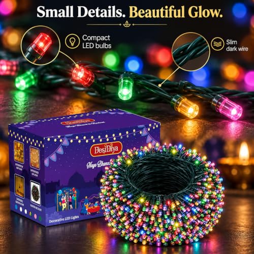 Image of Desidiya Led String Serial Light 45 Mtr with 8 Modes Changing Controller. Waterproof & Flexible Copper Led Serial String Lights,Home Decoration (Multicolor) Pack of 1, 45 Meters