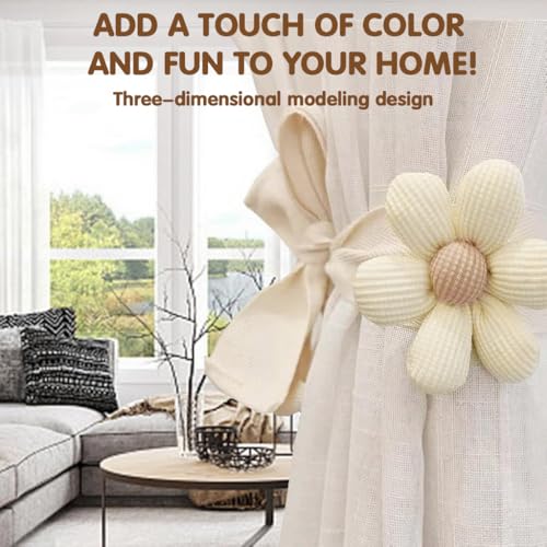 Image of HASTHIP 2Pcs Floral Curtain Tie Backs, Decorative Flower-Shaped Charm Holder Tiebacks with Ribbon, Drape Cute Fresh Style Curtain Accessories for Home Decoration