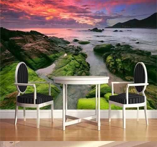 XLMING Frais Esthétique Vue Sur La Mer Falaise Coucher De Soleil Nuages Rouges 3D Papier Peint Texture Soyeuse Intissé Salle à Manger Bureau D'étude Canapé Chambre...
