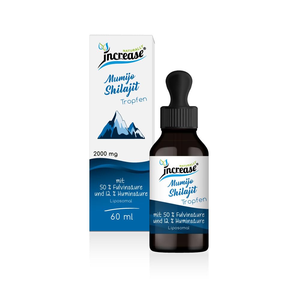 Liposomale Shilajit Tropfen hochdosiert - (60.000mg Shilajit pro Packung) 2000mg Shilajit pro Tagesdosis davon 50% (1000mg) Fluvinsäure und 12% (240mg) Huminsäure - MCT Öl - Hohe Bioverfügbarkeit